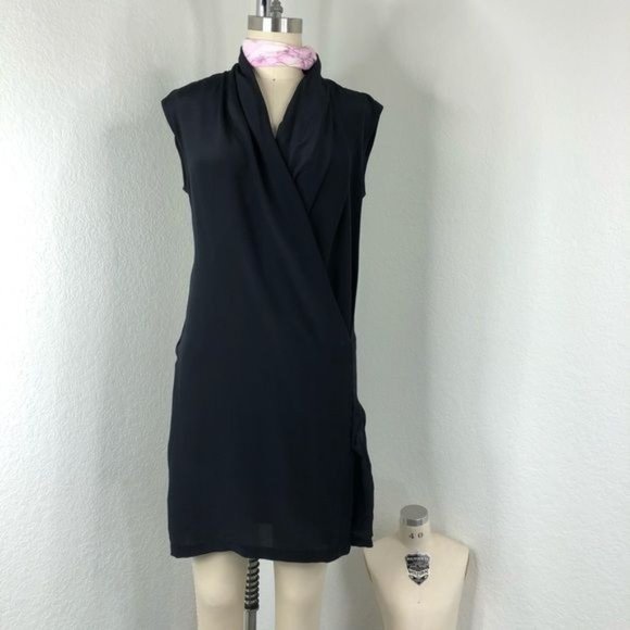 All Saints Dresses & Skirts - AllSaints Nast Dress Ink Blue Silk Wrap Cross Over Slit Sheath